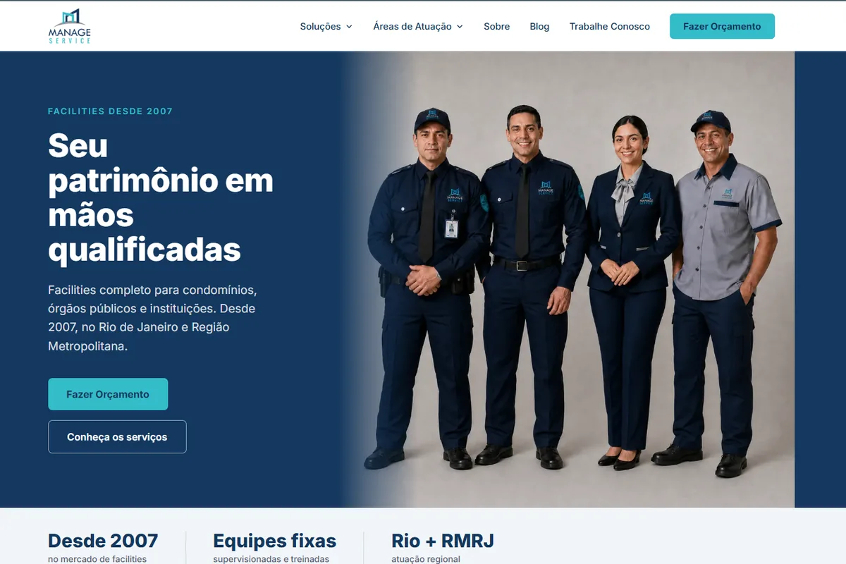 Site de Manage Service no desktop